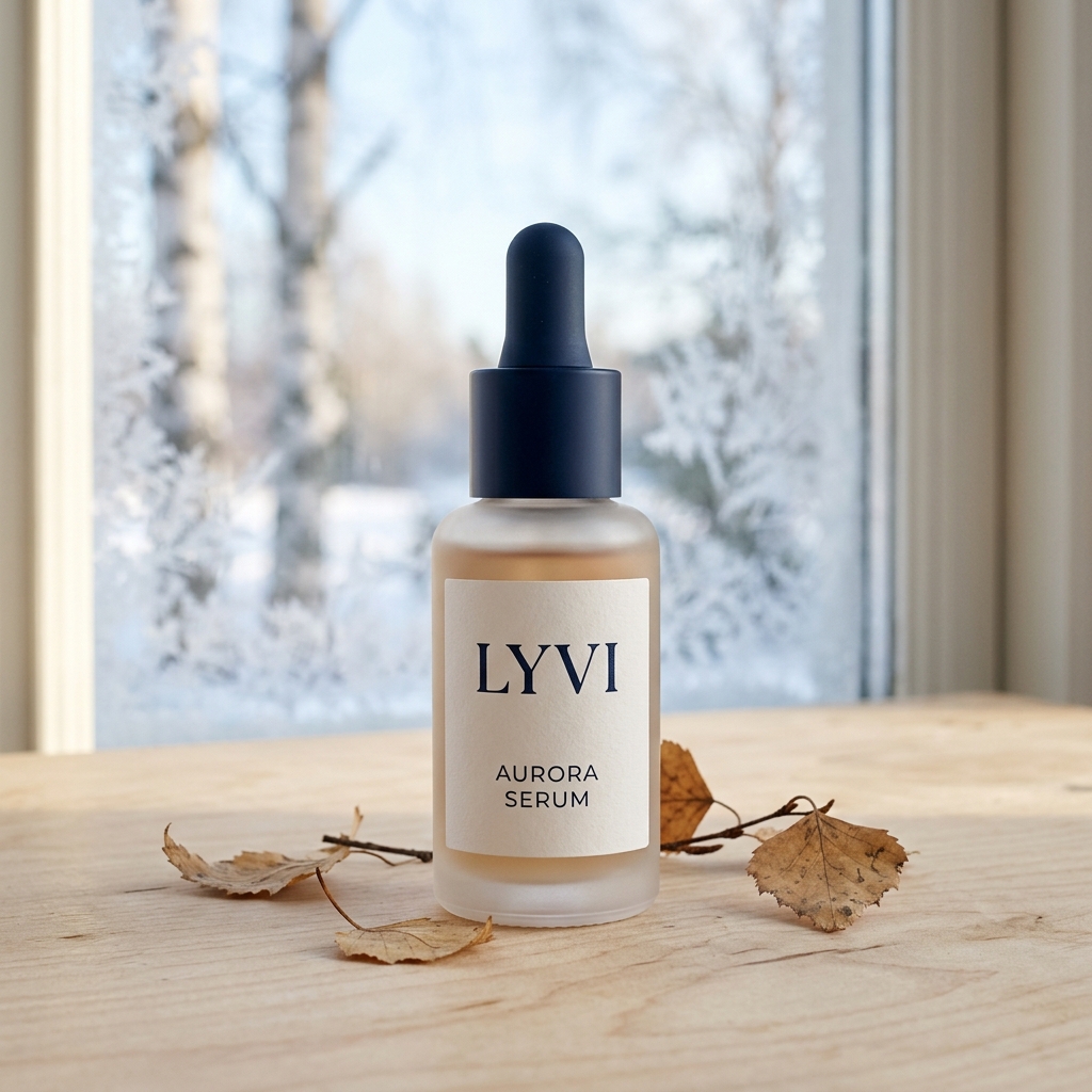 Lyvi hiuspohjaseerumi — mattapintainen lasinen pipettipullo pohjoismaisilla luonnonainesosilla